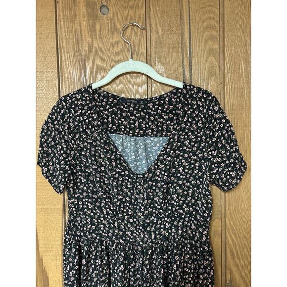 Ditzy Floral Whimsigoth Dark Academia Flirty Babydoll Dress smocked  Back Waist - Picture 4 of 10